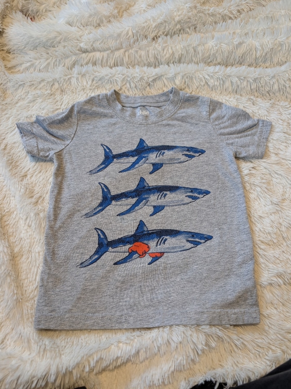 Carter's Cotton Blend Light Grey Blue Shark Print Tshirt Toddler Size 3T